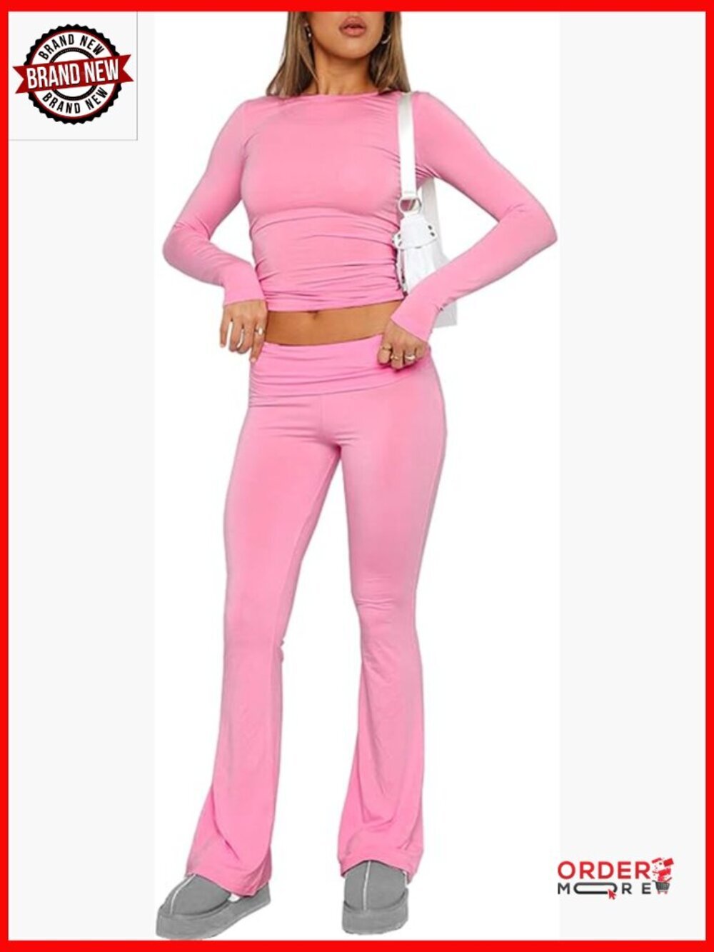2 Piece Lounge Set Crop Top Flared Leggings Yoga Outfit Slim Fit Long Sleeve